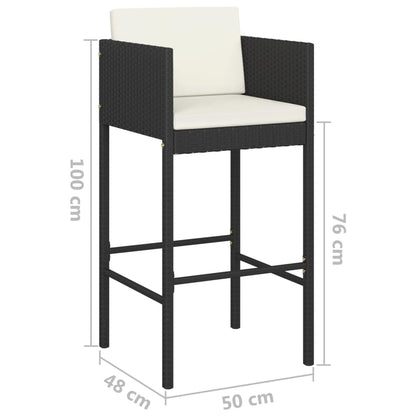 Black Poly Rattan Bar Stools Set of 2 with Cushions