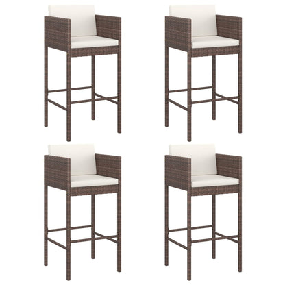 Brown Poly Rattan Bar Stools with Cushions - Set of 4