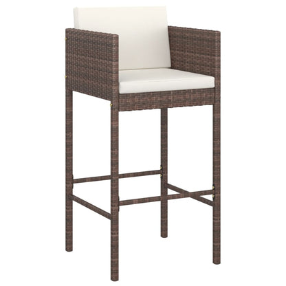 Brown Poly Rattan Bar Stools with Cushions - Set of 4
