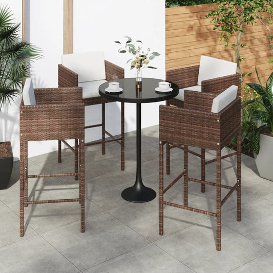 Brown Poly Rattan Bar Stools with Cushions - Set of 4