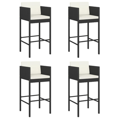 Black Poly Rattan Bar Stools Set of 4 with Cushions