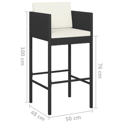 Black Poly Rattan Bar Stools Set of 4 with Cushions