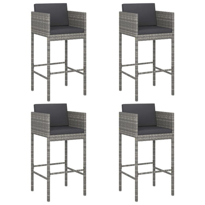 Grey Poly Rattan Bar Stools Set of 4 with Cushions