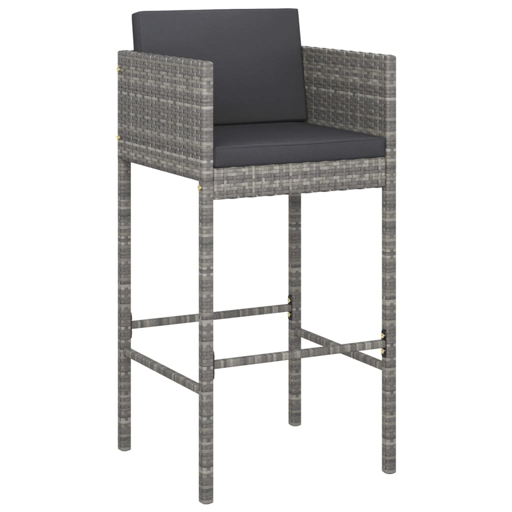 Grey Poly Rattan Bar Stools Set of 4 with Cushions