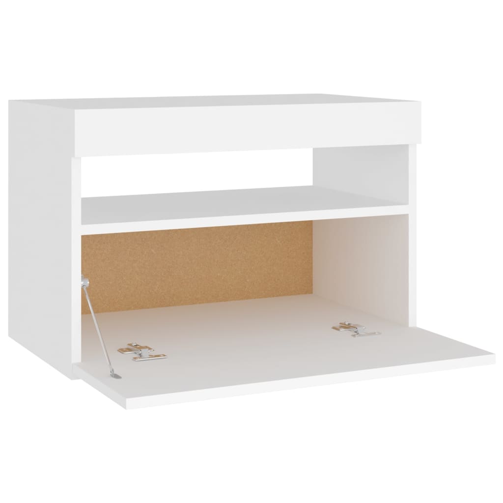 White Engineered Wood Bedside Cabinet with LED Lights 60x35x40 cm