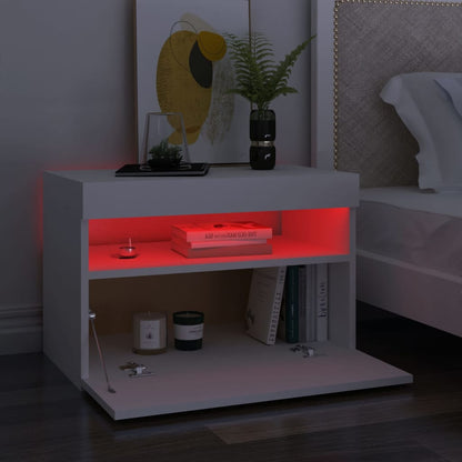 White Bedside Cabinet Set with LED Lights - Engineered Wood, 60x35x40 cm