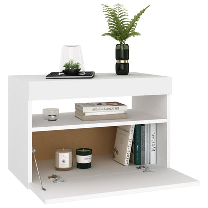 White Bedside Cabinet Set with LED Lights - Engineered Wood, 60x35x40 cm
