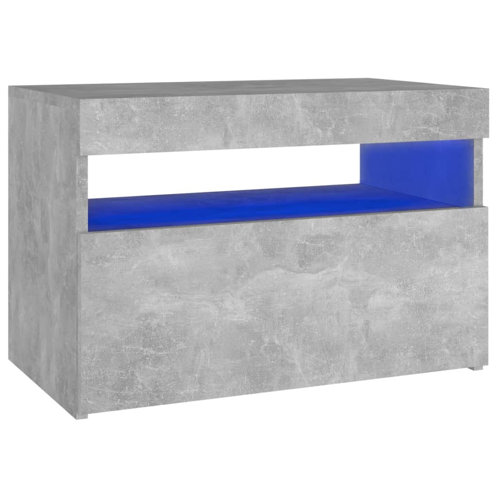Concrete Grey Bedside Cabinet with LED Lights - 60x35x40 cm