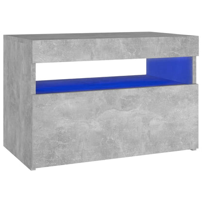 Concrete Grey Bedside Cabinet with LED Lights - 60x35x40 cm