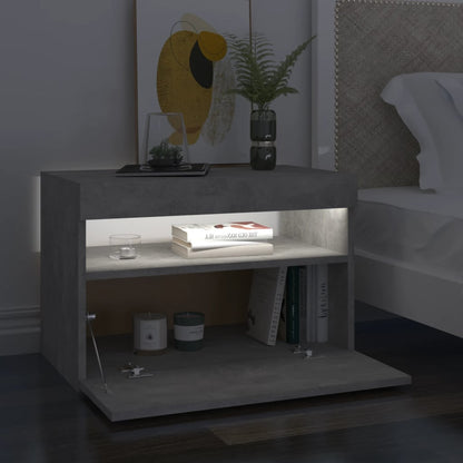 Concrete Grey Bedside Cabinet with LED Lights - 60x35x40 cm