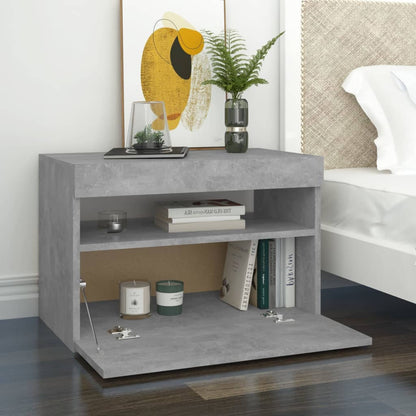 Concrete Grey Bedside Cabinet with LED Lights - 60x35x40 cm