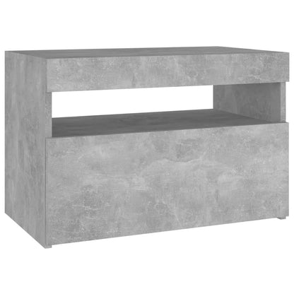 Concrete Grey Bedside Cabinet with LED Lights - 60x35x40 cm
