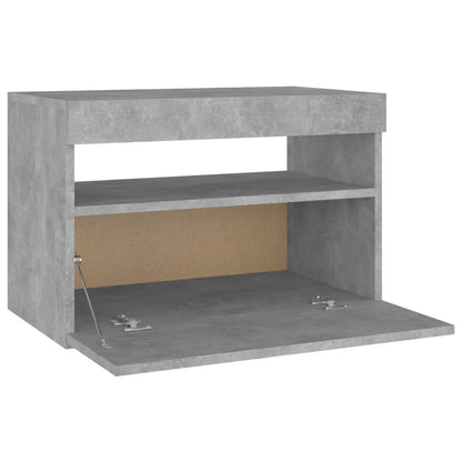 Concrete Grey Bedside Cabinet with LED Lights - 60x35x40 cm