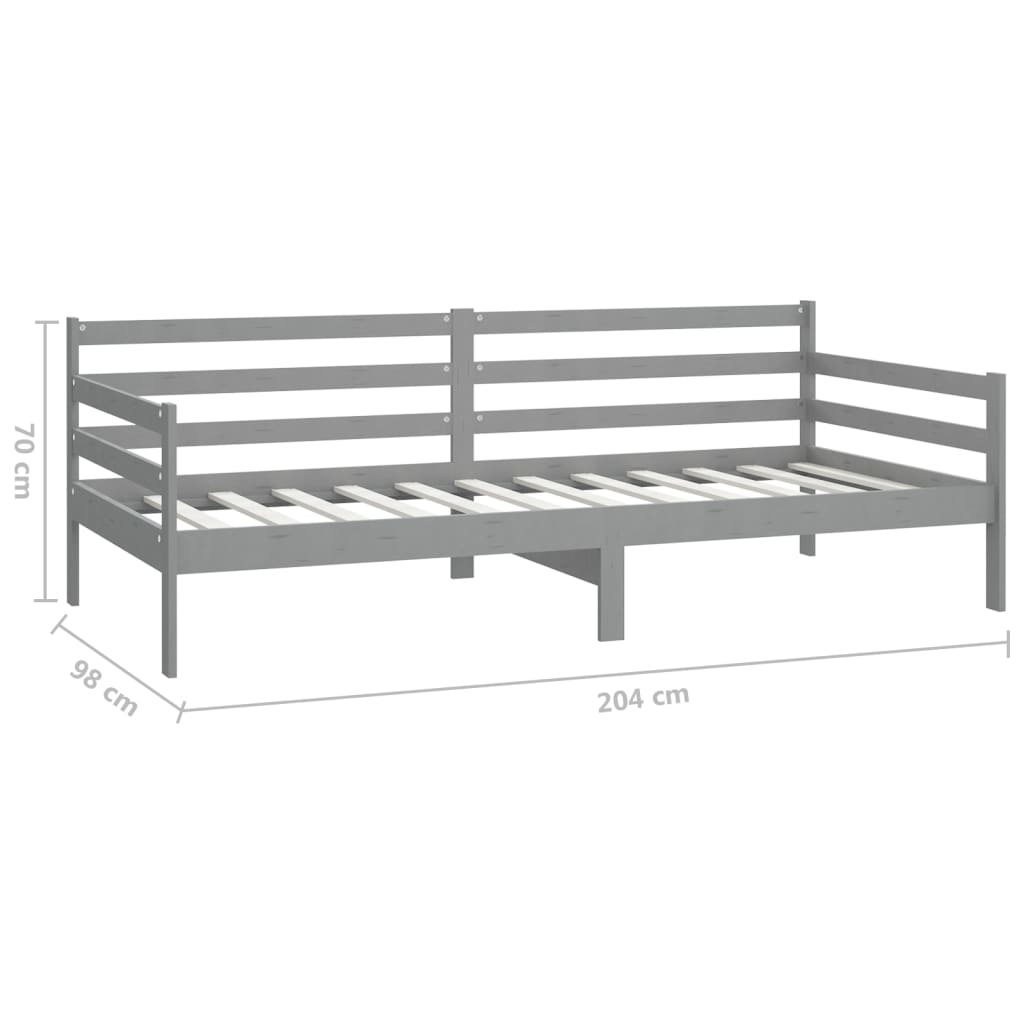 Grey Solid Pine Wood Day Bed Frame 90x200cm - No Mattress Included