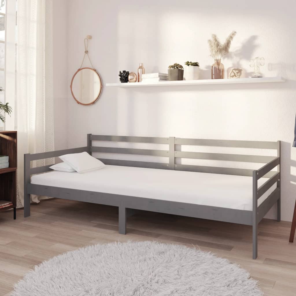 Grey Solid Pine Wood Day Bed Frame 90x200cm - No Mattress Included