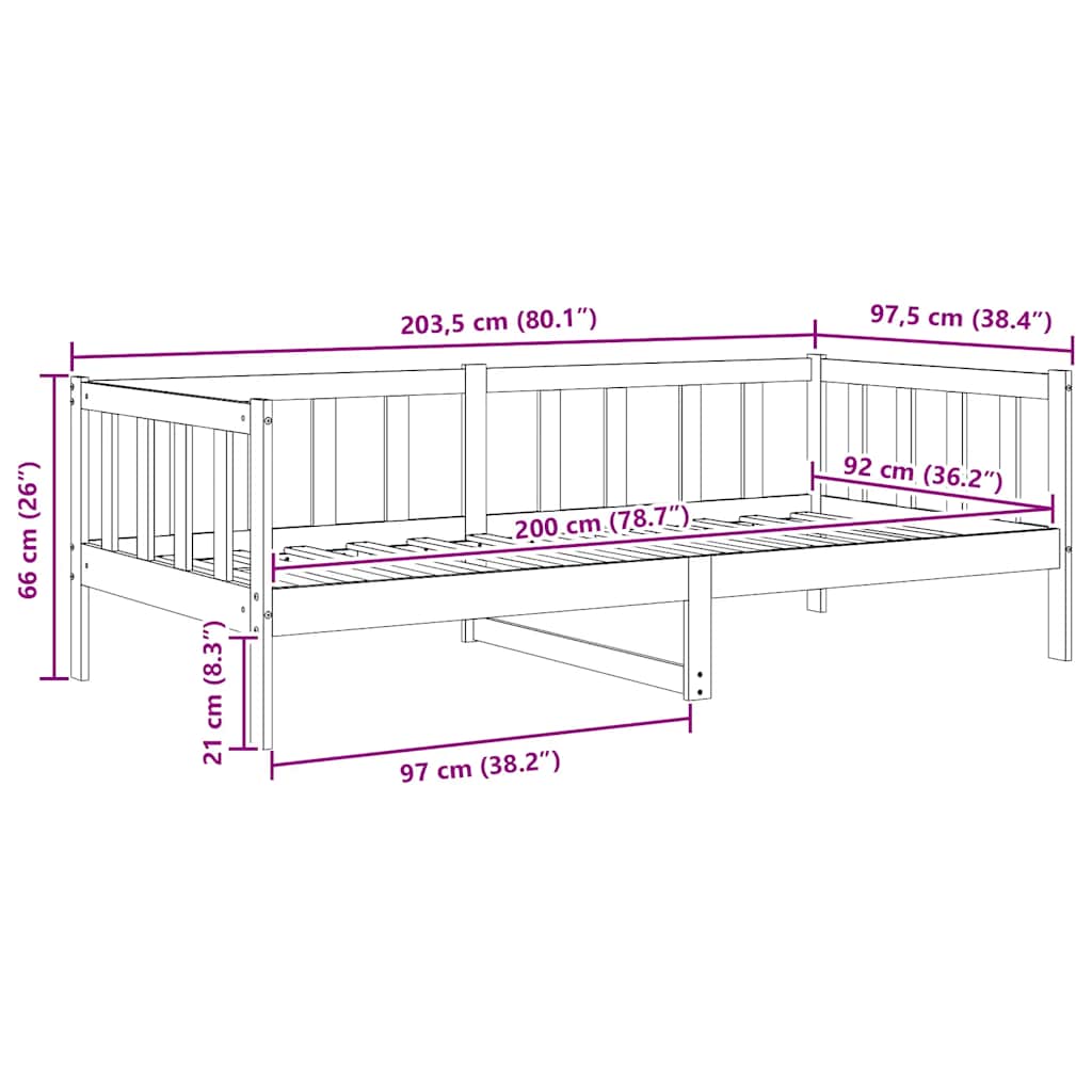 Solid Pine Wood Day Bed Frame 90x200cm - Mattress Not Included