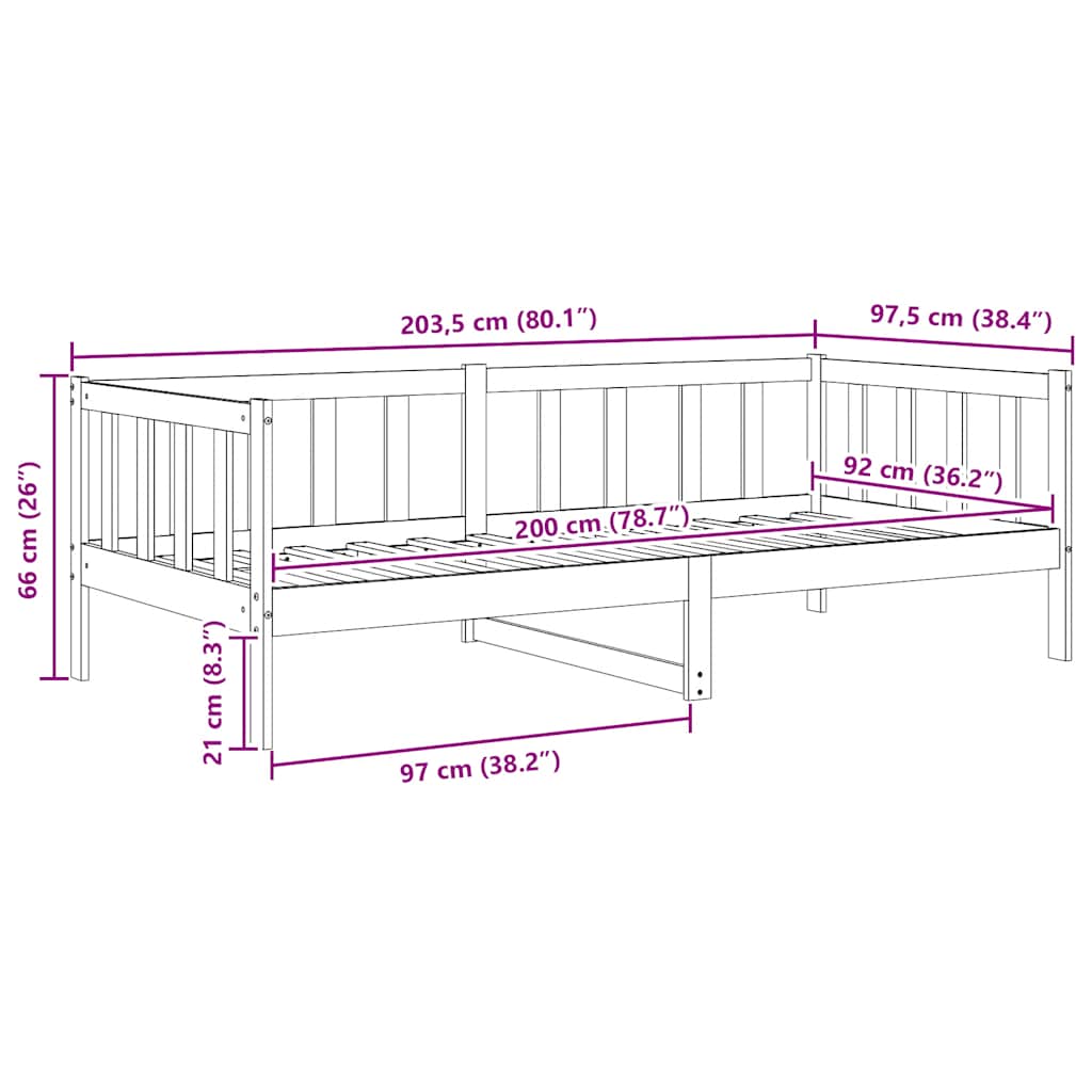 Solid Pine White Day Bed Frame 90x200cm - No Mattress Included