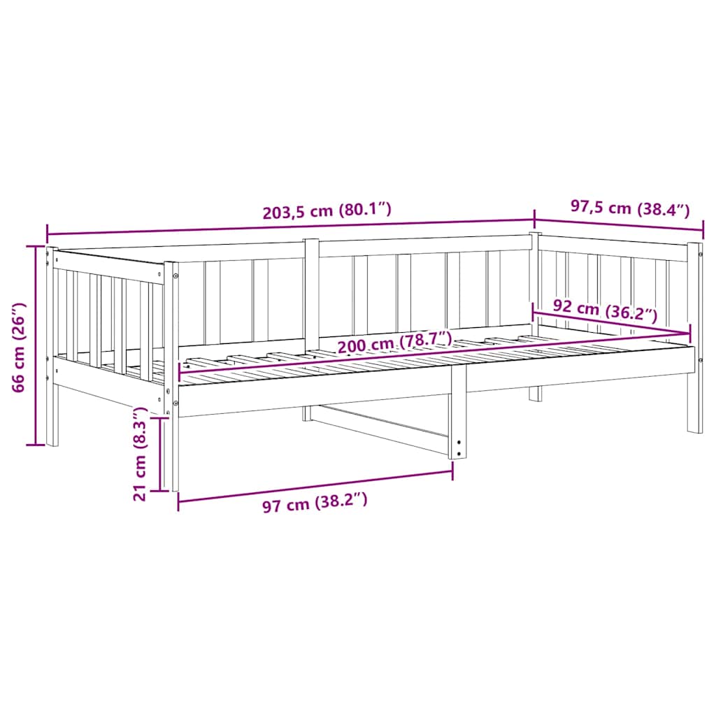 Grey Solid Wood Pine Day Bed Frame - 90x200cm (No Mattress)