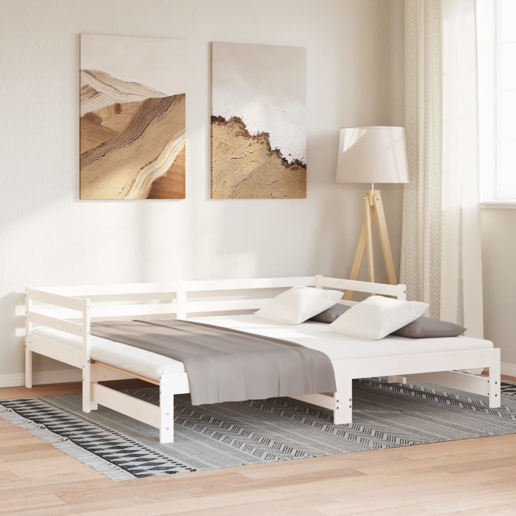 White Pull-Out Day Bed Frame 2x(90x200)cm - No Mattress Included