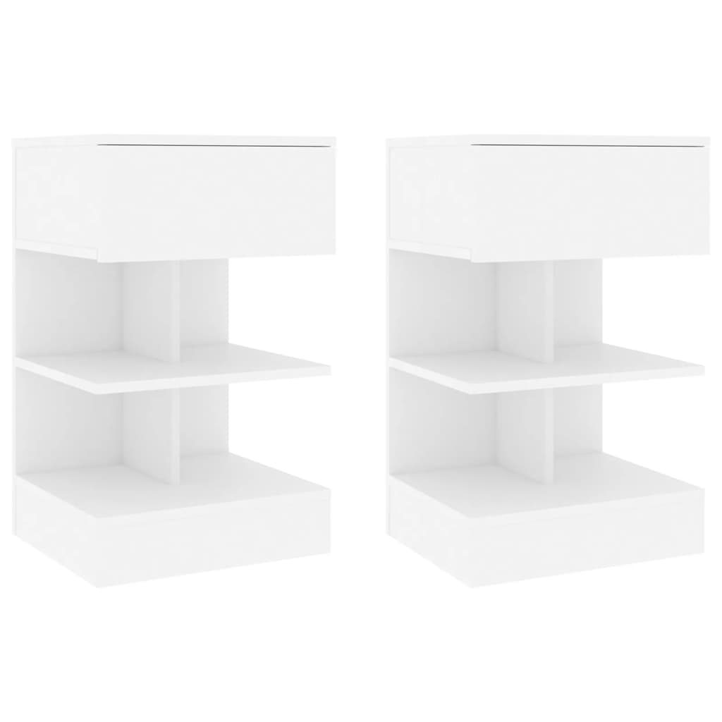 White Bedside Cabinets Set of 2 - 40x35x65 cm, Engineered Wood