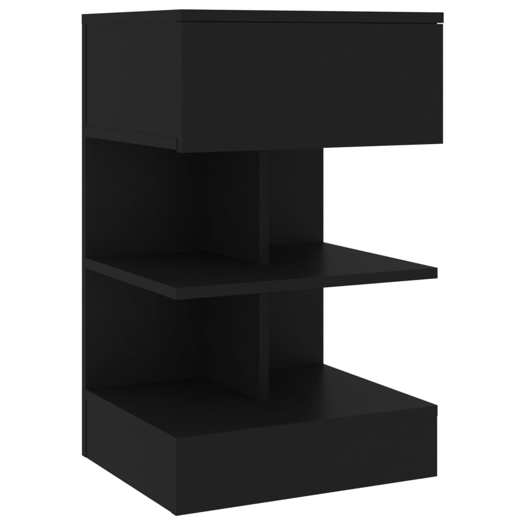 Black Engineered Wood Bedside Cabinet 40x35x65cm