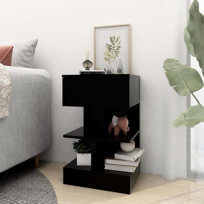 Black Engineered Wood Bedside Cabinet 40x35x65cm