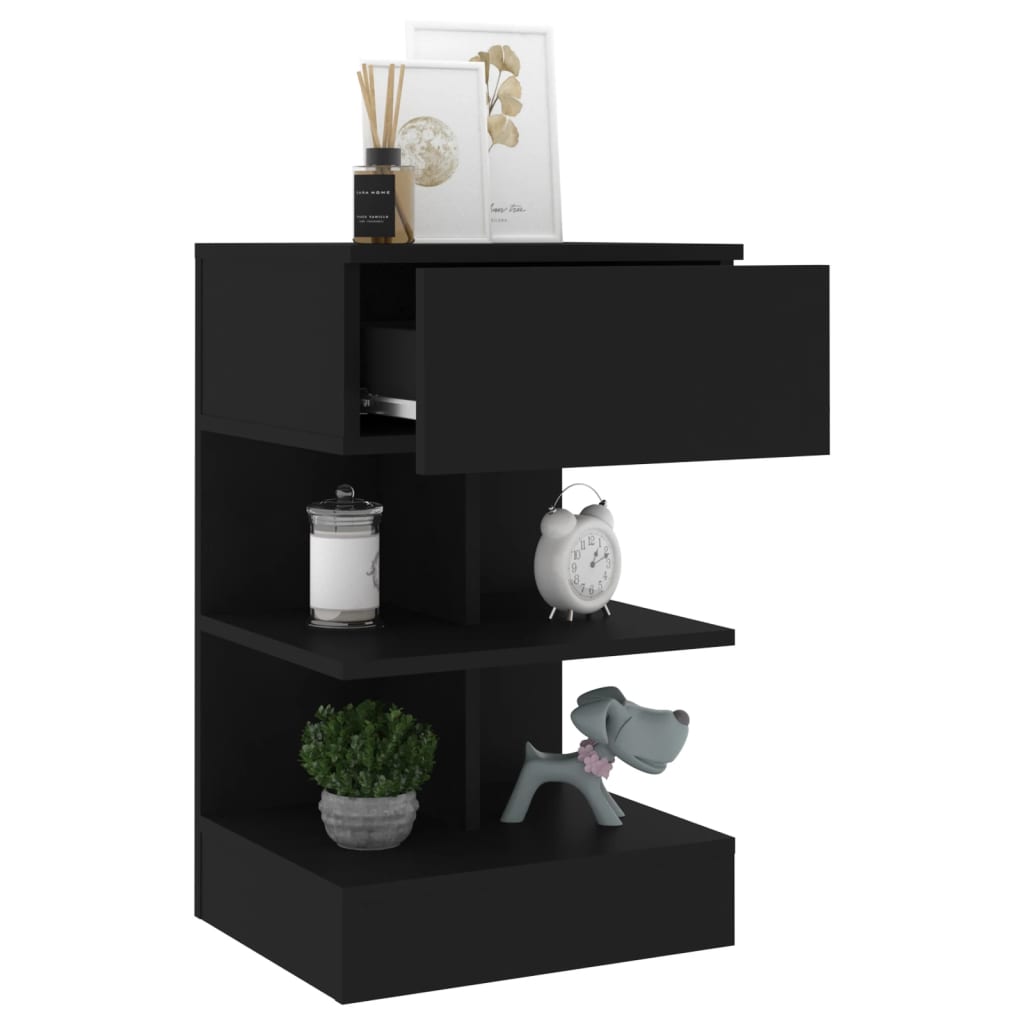 Stylish Black Bedside Cabinets Set of 2 – Compact 40x35x65 cm