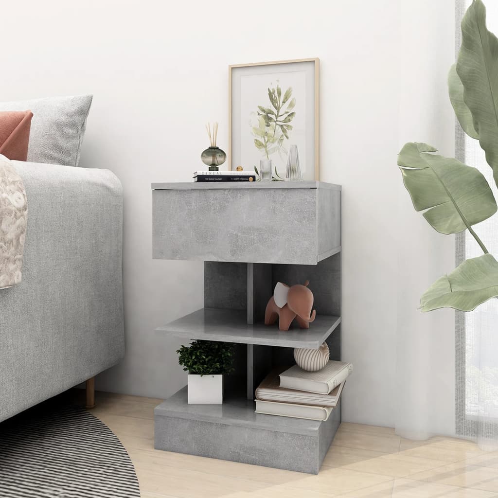 Concrete Grey Bedside Cabinet, Wood, 40x35x65 cm - Modern Design