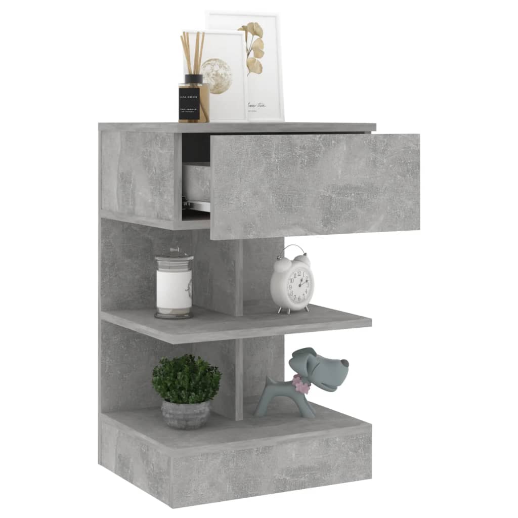 Concrete Grey Bedside Cabinet, Wood, 40x35x65 cm - Modern Design