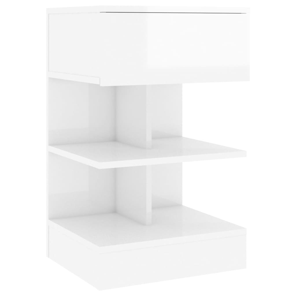 High Gloss White Bedside Cabinet, Engineered Wood, 40x35x65 cm