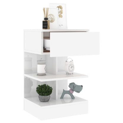High Gloss White Bedside Cabinet, Engineered Wood, 40x35x65 cm