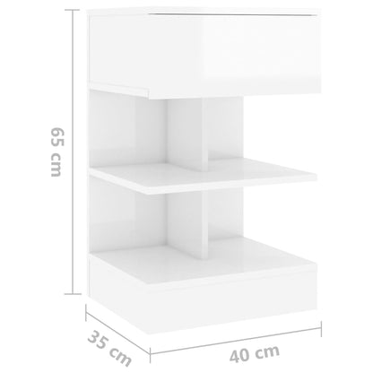 High Gloss White Bedside Cabinet, Engineered Wood, 40x35x65 cm