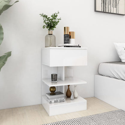 High Gloss White Bedside Cabinet, Engineered Wood, 40x35x65 cm