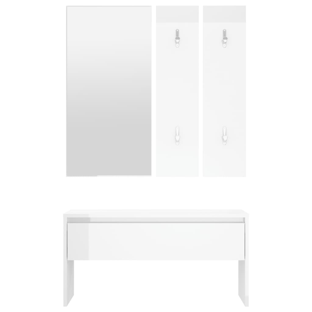 High Gloss White Hallway Furniture Set - Engineered Wood Elegance