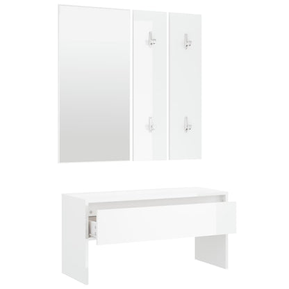 High Gloss White Hallway Furniture Set - Engineered Wood Elegance