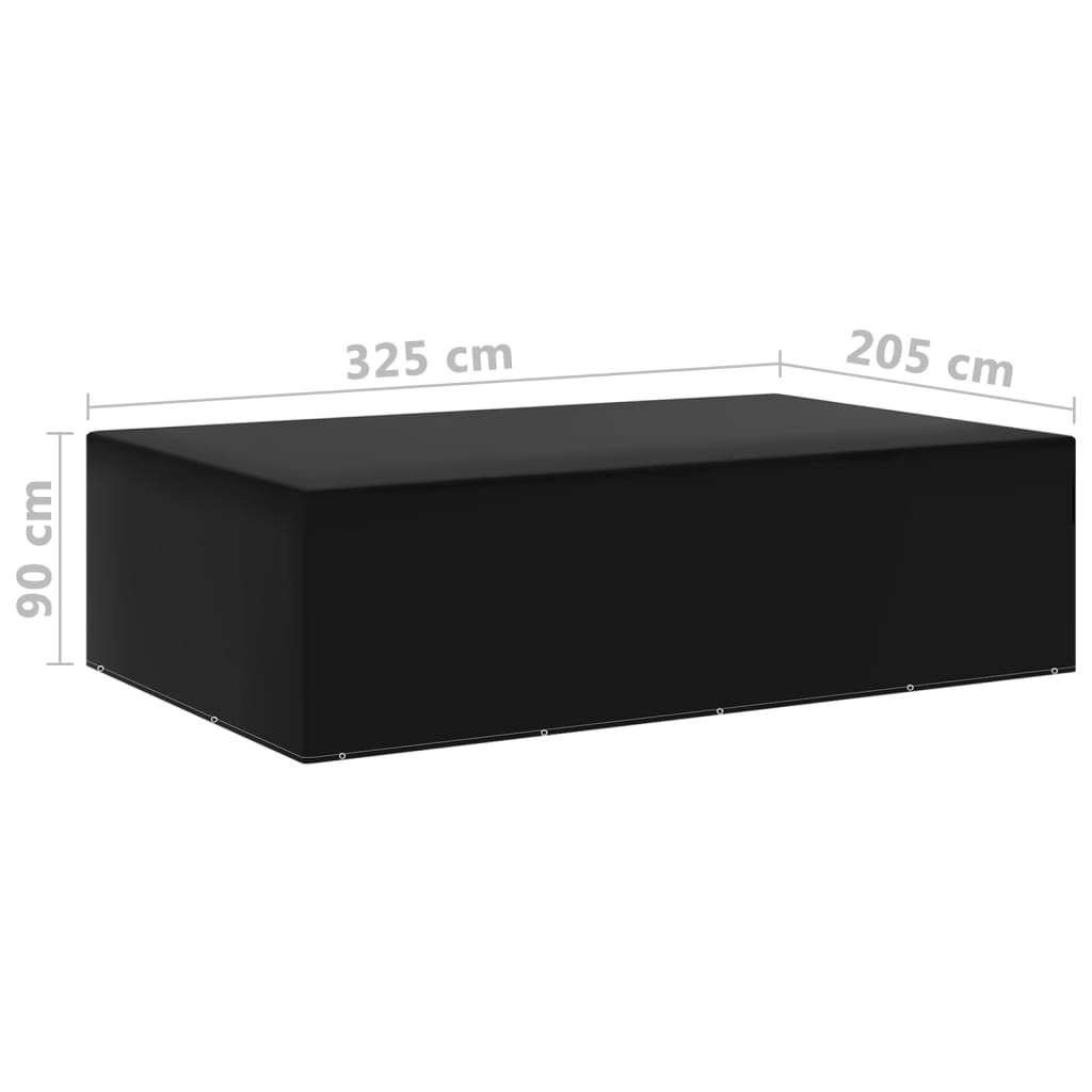 Durable Black Garden Furniture Covers: 2 pcs, 12 Eyelets, 325x205x90 cm