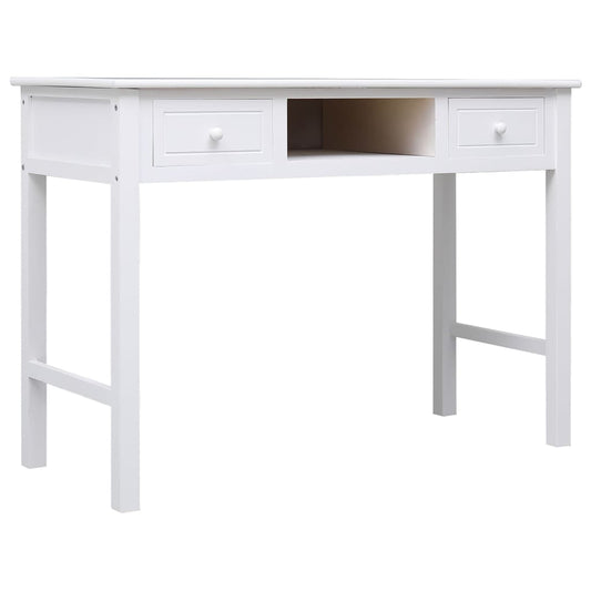 Solid Wood Paulownia Desk White 108x45x76 cm - Elegant & Durable