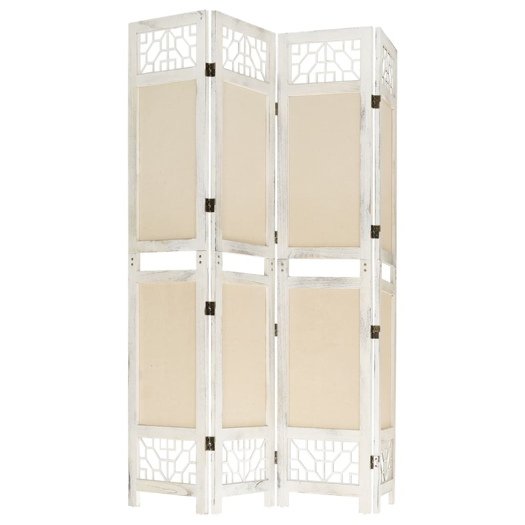 Elegant 4-Panel Cream Fabric Room Divider - 140x165 cm