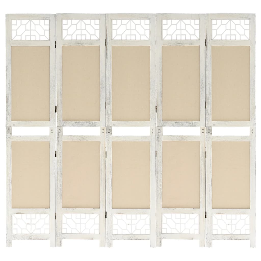 Cream Fabric 5-Panel Room Divider, 175x165 cm for Stylish Privacy