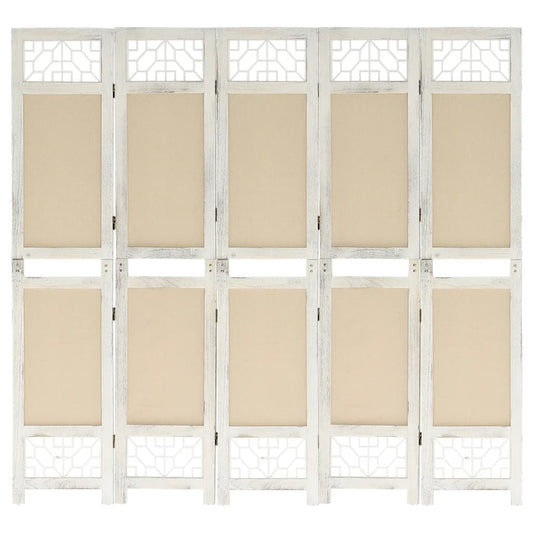 Cream Fabric 5-Panel Room Divider, 175x165 cm for Stylish Privacy