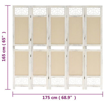 Cream Fabric 5-Panel Room Divider, 175x165 cm for Stylish Privacy