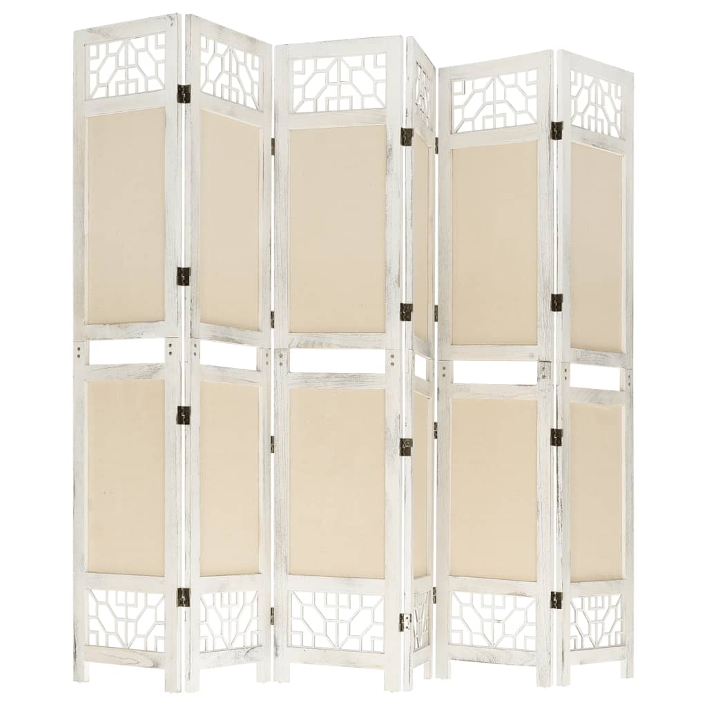 Cream Fabric 6-Panel Room Divider, 210x165 cm - Elegant Privacy Solution