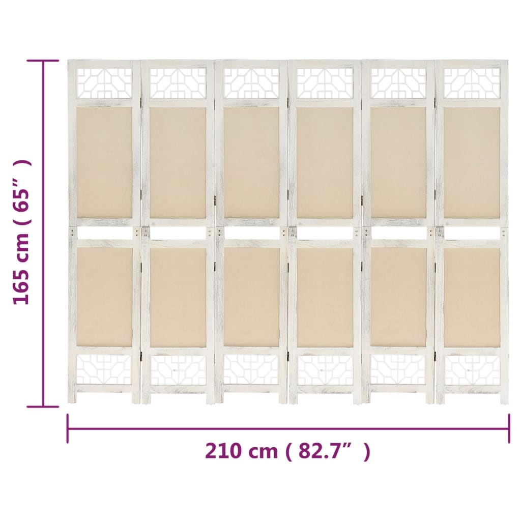 Cream Fabric 6-Panel Room Divider, 210x165 cm - Elegant Privacy Solution