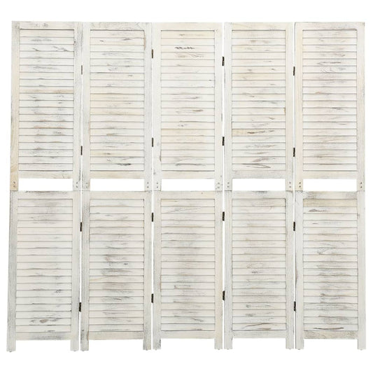 Antique White Solid Wood 5-Panel Room Divider 178.5x166 cm