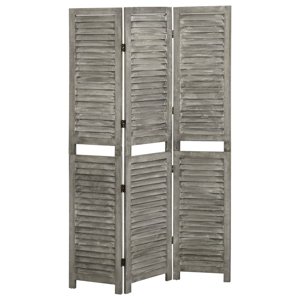 Solid Wood 3-Panel Room Divider, Grey 106.5x166 cm