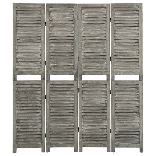 Solid Wood Grey 4-Panel Room Divider, 143x166 cm