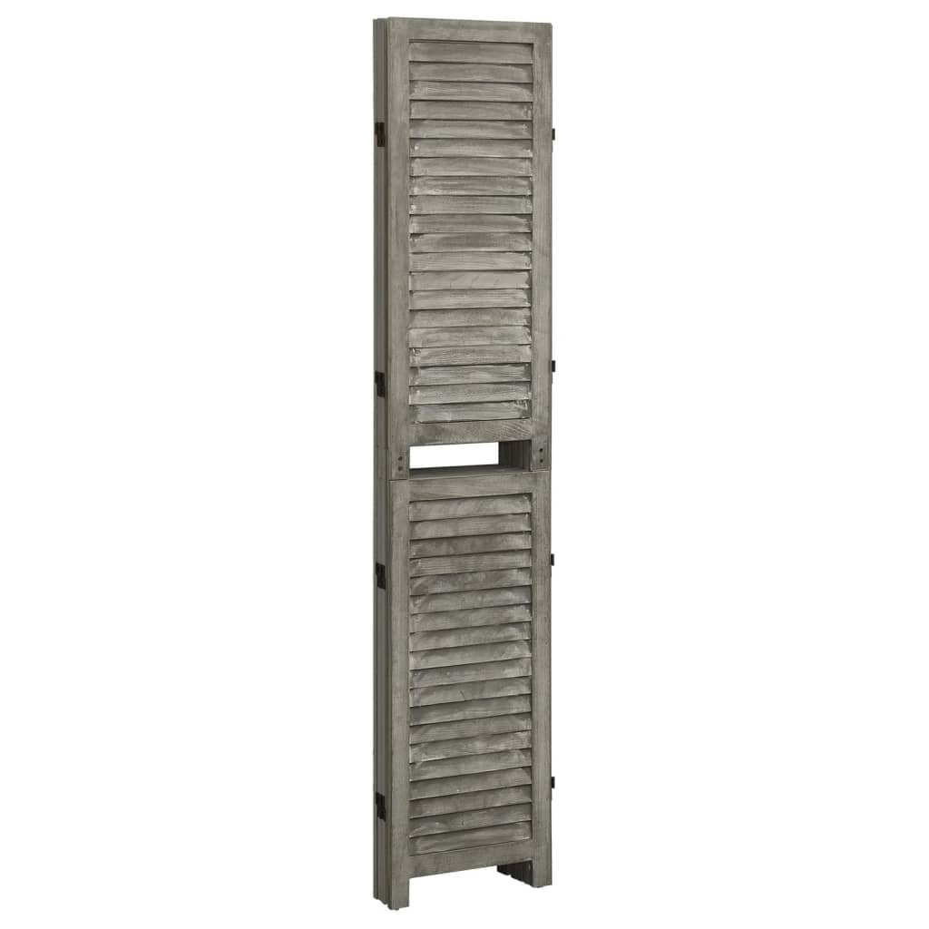 Solid Wood Grey 4-Panel Room Divider, 143x166 cm