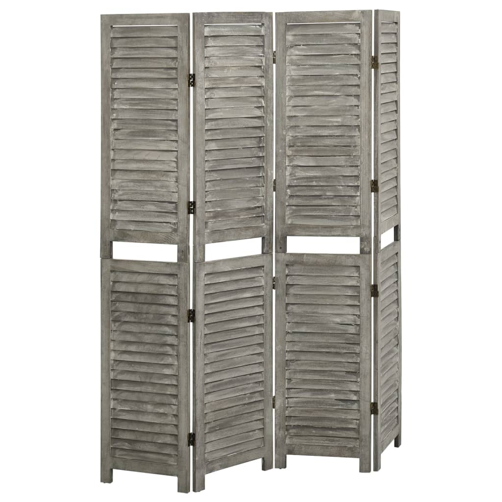 Solid Wood Grey 4-Panel Room Divider, 143x166 cm
