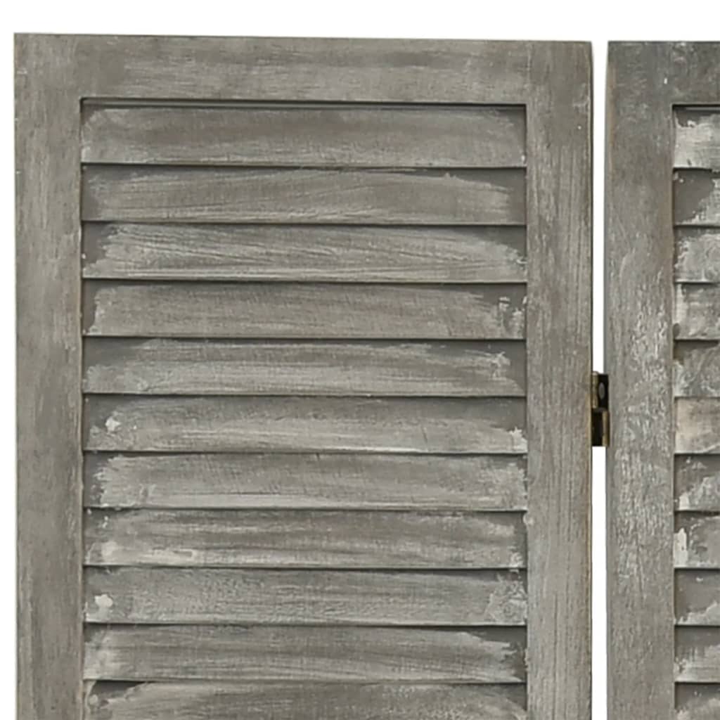 Solid Wood Grey 4-Panel Room Divider, 143x166 cm