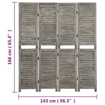 Solid Wood Grey 4-Panel Room Divider, 143x166 cm